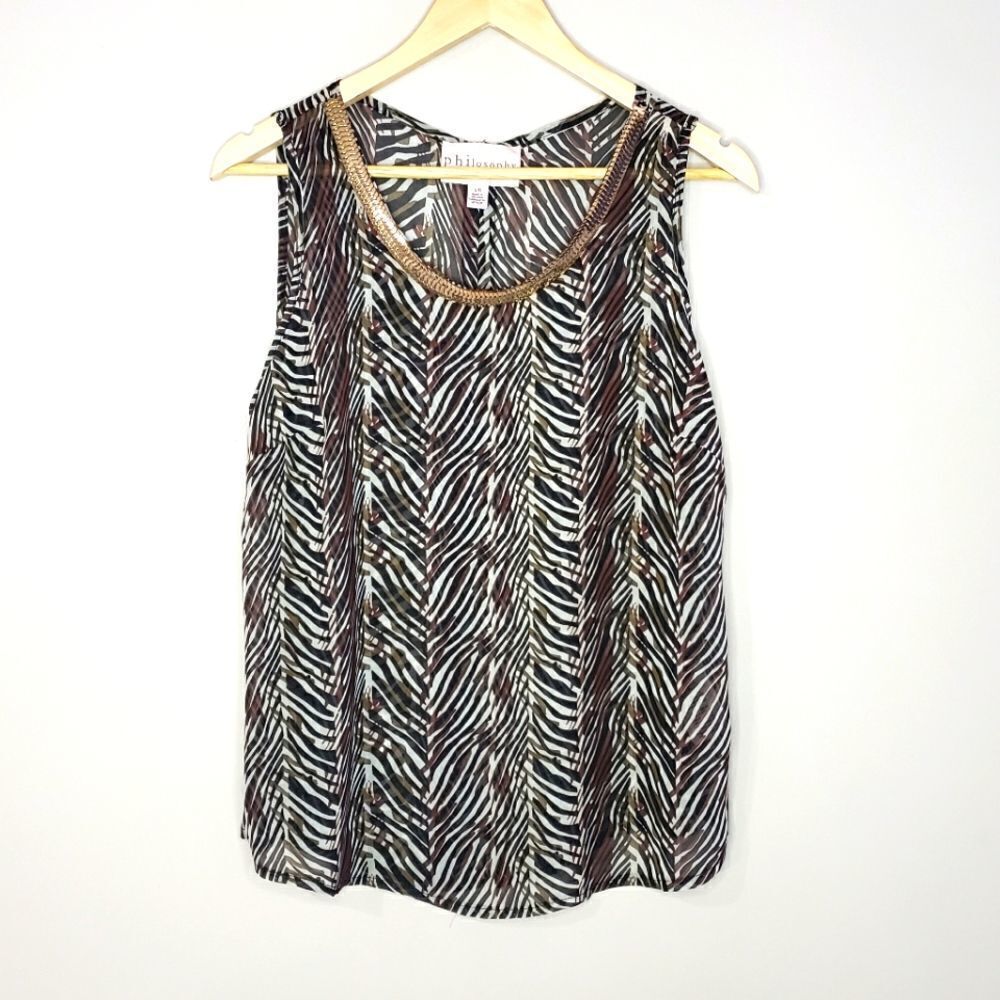 🦋3/$20 Philosophy Large Sleeveless Brown Black Animal Print Sheer Top